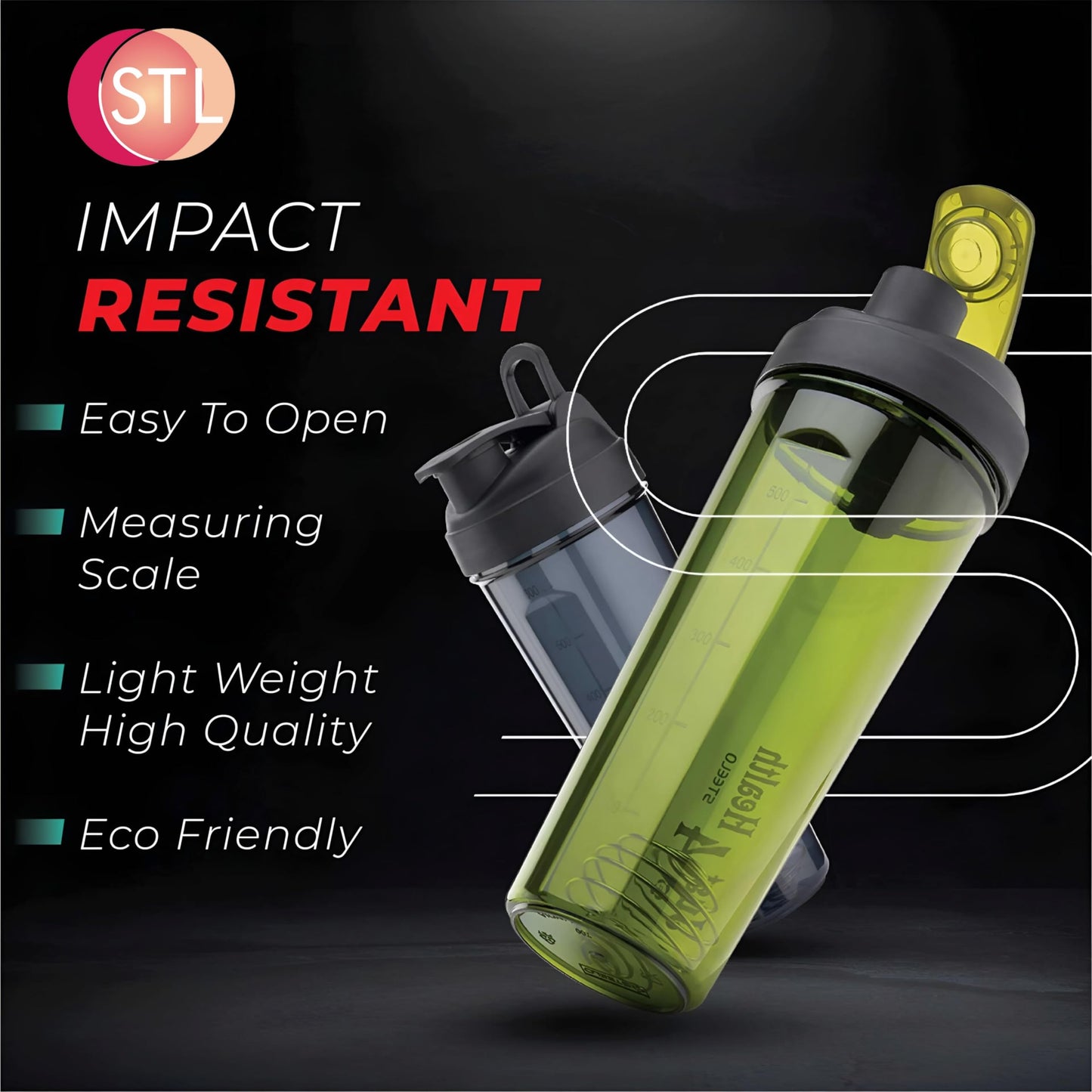 STL Protein Shaker Bottle 650ml – Mixball Shake Blender – Your Perfect Fitness Partner – BPA Free, Leak-Proof, Odorless, and Safe for Freezing – Pick Your Power Color: Green, Blue, or Red