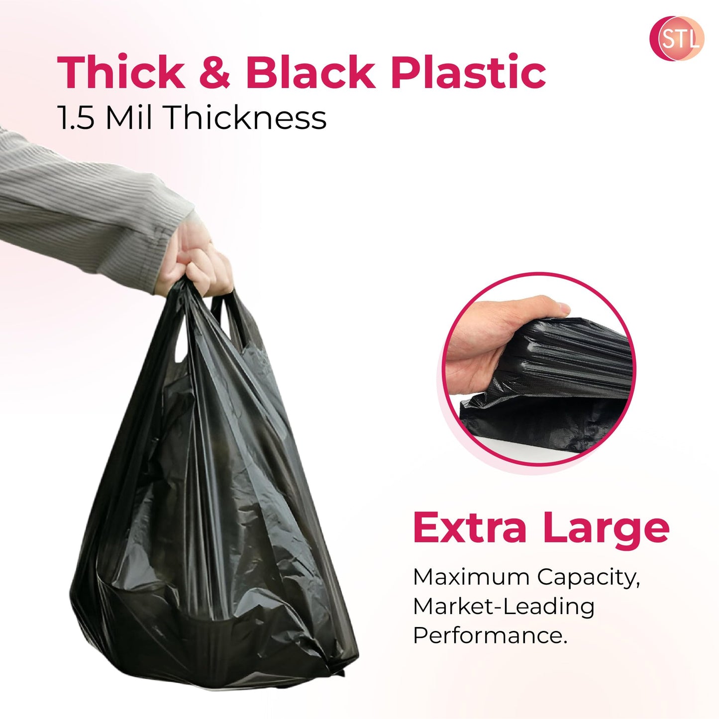 Heavy-Duty Black Carrier Bags 90L, Tear-Resistant Flat Top Refuse Sacks, 30 ?m Recycled Bin Liners for Household, Kitchen, Office, Restaurant, and Caterers