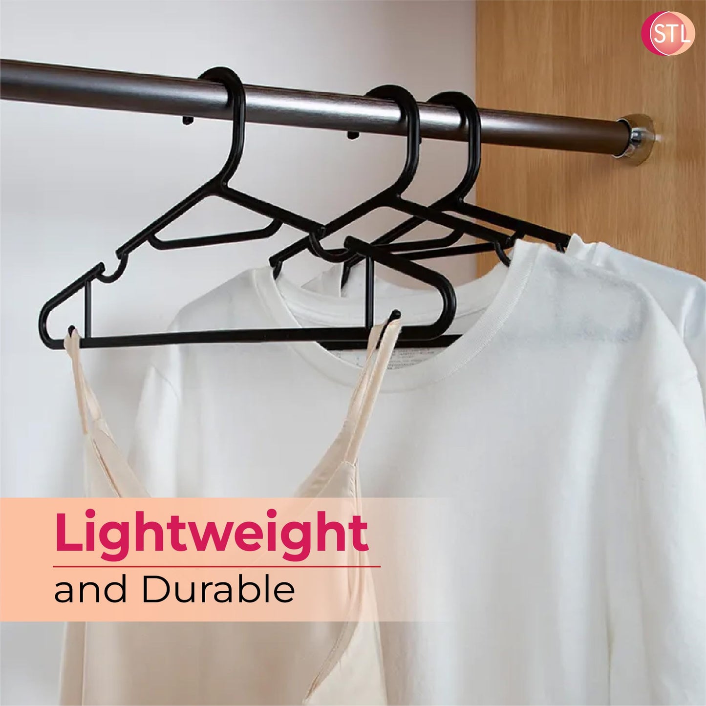 STL 6Pcs Heavy Duty Clothes Hangers, Durable & Sturdy Premium Non-Slip Hangers for Clothes Rail & Closet,360 Degree Swivel Hook,Space Saving Wardrobe Organisers Hangers to hold Suits and Jackets,Black