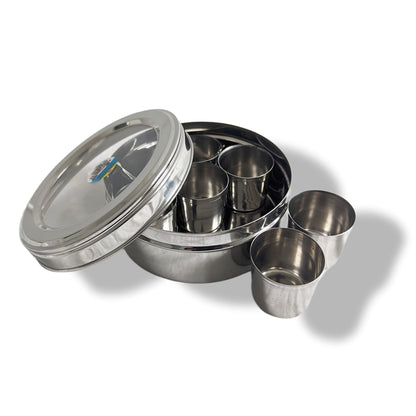 STL Masala Dabba (Spice Box) | Authentic Indian Style Stainless Steel Masala Dabba | with 7 Removable Compartments & 2 Spoons | See through Lid |