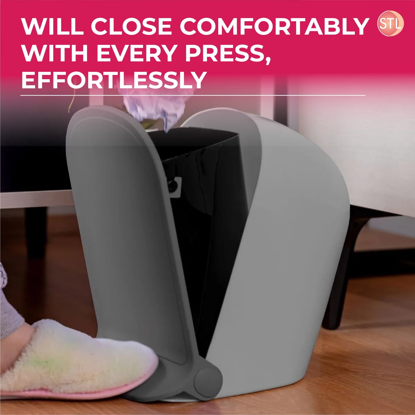 STL Modern Slim Foot Pedal Trash Can 5L Bathroom Bin, Space Saving, Foldable Design, Durable ABS Plastic for Kitchen, Bathroom, Office & More, Hands Free, Odor Control, Easy to Clean