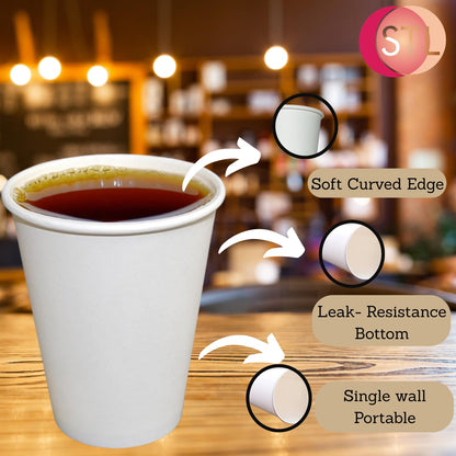 STL White Disposable Paper Cups Coffee Cups, Leak-Resistant, Recyclable Drink Cups for Hot & Cold Beverage, Water, Tea, Coffee, Juice-Ideal for Home, Office, Cafes and Events