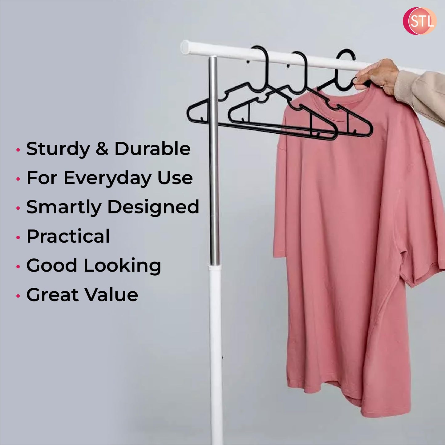 STL 6Pcs Heavy Duty Clothes Hangers, Durable & Sturdy Premium Non-Slip Hangers for Clothes Rail & Closet,360 Degree Swivel Hook,Space Saving Wardrobe Organisers Hangers to hold Suits and Jackets,Black