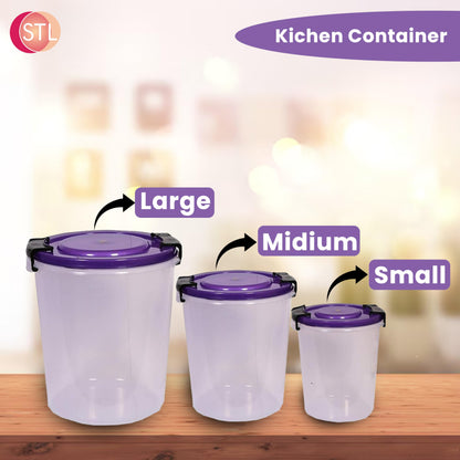 STL Set of 3 Round Plastic Kitchen Food Storage Container Set with Lids(10Ltr,16Ltr,25Ltr) | Airtight & Leakproof Storage Containers | Microwave,Freezer&Dishwasher Safe