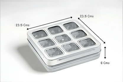 STL Masala Dabba (Spice Box) | Authentic Indian Style Stainless Steel Masala Dabba | with 7 Removable Compartments & 2 Spoons | See through Lid |