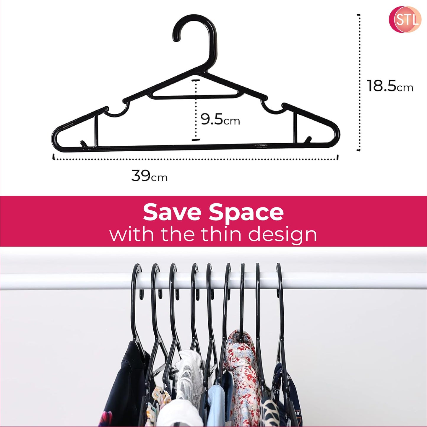 STL 6Pcs Heavy Duty Clothes Hangers, Durable & Sturdy Premium Non-Slip Hangers for Clothes Rail & Closet,360 Degree Swivel Hook,Space Saving Wardrobe Organisers Hangers to hold Suits and Jackets,Black