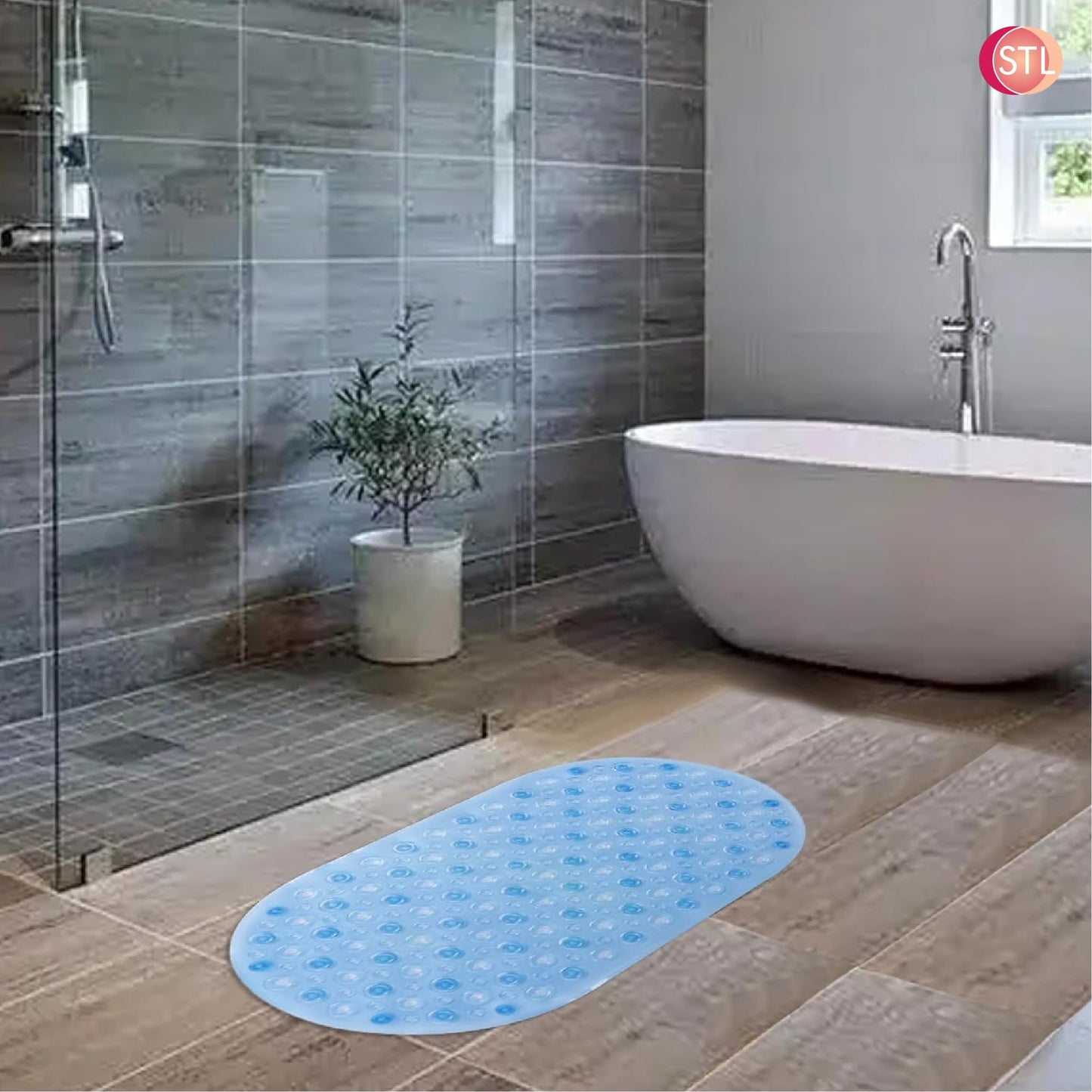 STL Extra Long Non Slip Bath Mat 40x70cm Anti Mold Shower Mat with Suction Cups & Drain Holes, Machine Washable, Safe for Kids & Elderly, Clear Bathroom & Bathtub Mat