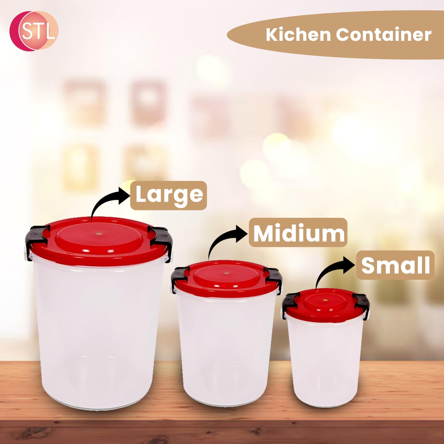 STL Set of 3 Round Plastic Kitchen Food Storage Container Set with Lids(10Ltr,16Ltr,25Ltr) | Airtight & Leakproof Storage Containers | Microwave,Freezer&Dishwasher Safe