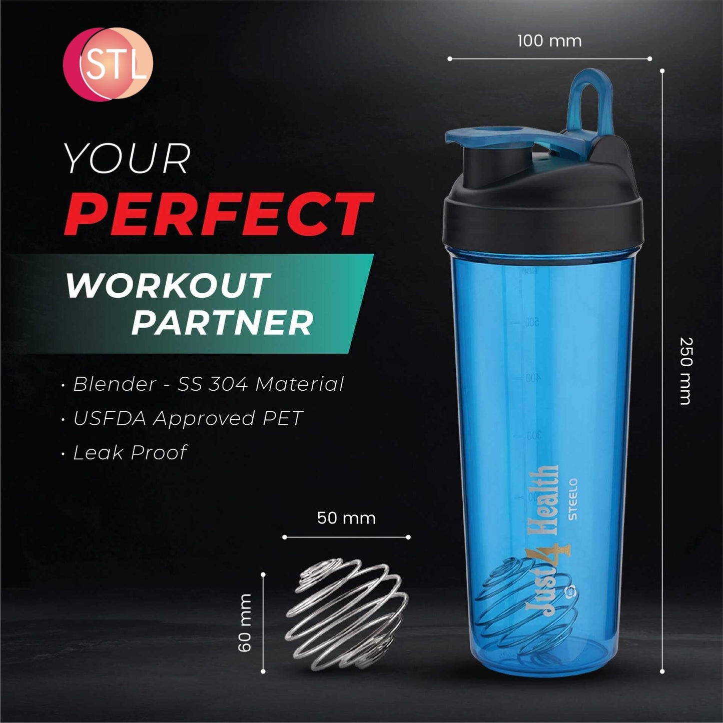 STL Protein Shaker Bottle 650ml – Mixball Shake Blender – Your Perfect Fitness Partner – BPA Free, Leak-Proof, Odorless, and Safe for Freezing – Pick Your Power Color: Green, Blue, or Red