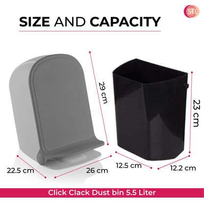 STL Modern Slim Foot Pedal Trash Can 5L Bathroom Bin, Space Saving, Foldable Design, Durable ABS Plastic for Kitchen, Bathroom, Office & More, Hands Free, Odor Control, Easy to Clean