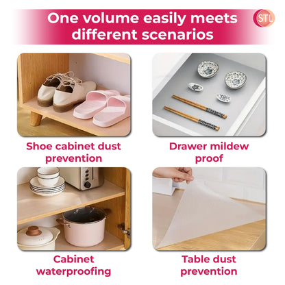 STL Non Slip Shelf Liner Waterproof Washable EVA Drawer Mat for Kitchen Cabinet, Pantry, Fridge & Countertops, Durable Non Adhesive Protector for Drawers & Shelves, Oil Proof Cupboard Liner