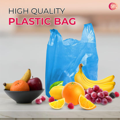 STL Heavy-Duty Blue Plastic Vest Carrier Bags with Handles, Tear-Resistant and Leak-Proof Multi-Purpose Bags for Groceries, Shopping, Takeaways, and Storage