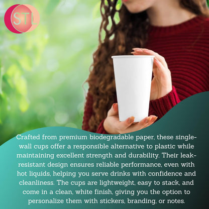 STL White Disposable Paper Cups Coffee Cups, Leak-Resistant, Recyclable Drink Cups for Hot & Cold Beverage, Water, Tea, Coffee, Juice-Ideal for Home, Office, Cafes and Events