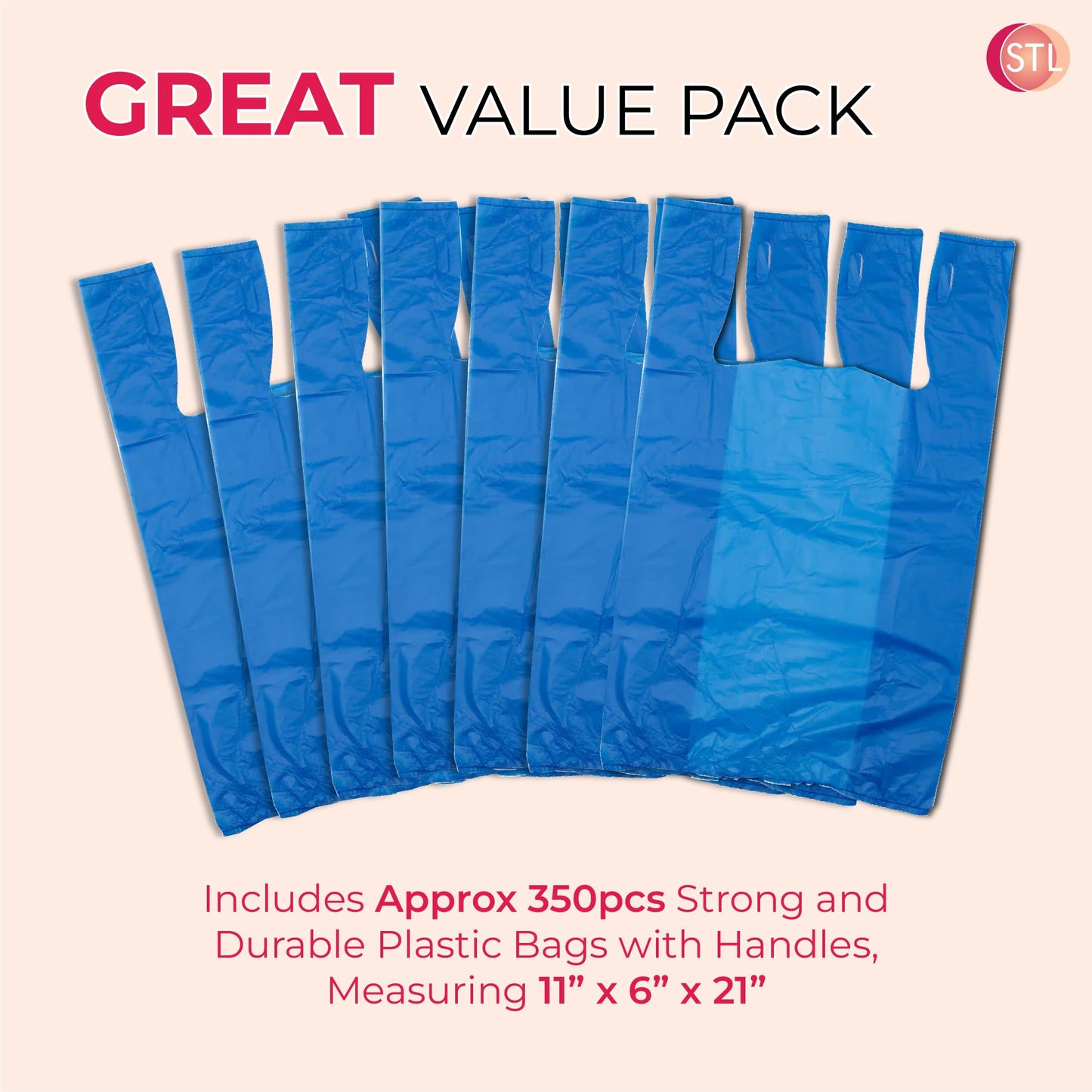 STL Heavy-Duty Blue Plastic Vest Carrier Bags with Handles, Tear-Resistant and Leak-Proof Multi-Purpose Bags for Groceries, Shopping, Takeaways, and Storage