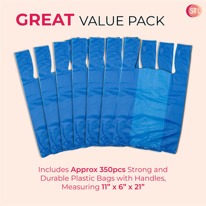 STL Heavy-Duty Blue Plastic Vest Carrier Bags with Handles, Tear-Resistant and Leak-Proof Multi-Purpose Bags for Groceries, Shopping, Takeaways, and Storage