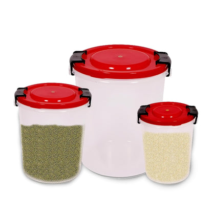 STL Set of 3 Round Plastic Kitchen Food Storage Container Set with Lids(10Ltr,16Ltr,25Ltr) | Airtight & Leakproof Storage Containers | Microwave,Freezer&Dishwasher Safe