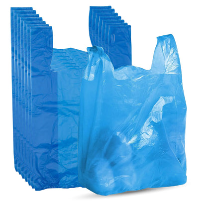 STL Heavy-Duty Blue Plastic Vest Carrier Bags with Handles, Tear-Resistant and Leak-Proof Multi-Purpose Bags for Groceries, Shopping, Takeaways, and Storage