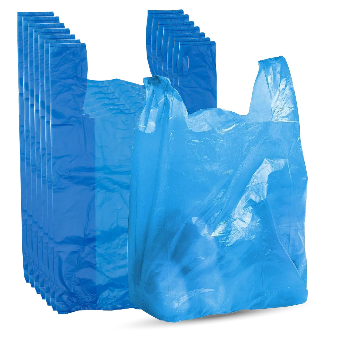 STL Heavy-Duty Blue Plastic Vest Carrier Bags with Handles, Tear-Resistant and Leak-Proof Multi-Purpose Bags for Groceries, Shopping, Takeaways, and Storage