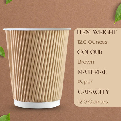 STL Disposable Kraft Coffee Ripple Cups Paper Cups for Hot & Cold Drinks Triple Walled Insulated Leakproof Paper Cup Reusable Takeaway Ideal for Café,Office,Events