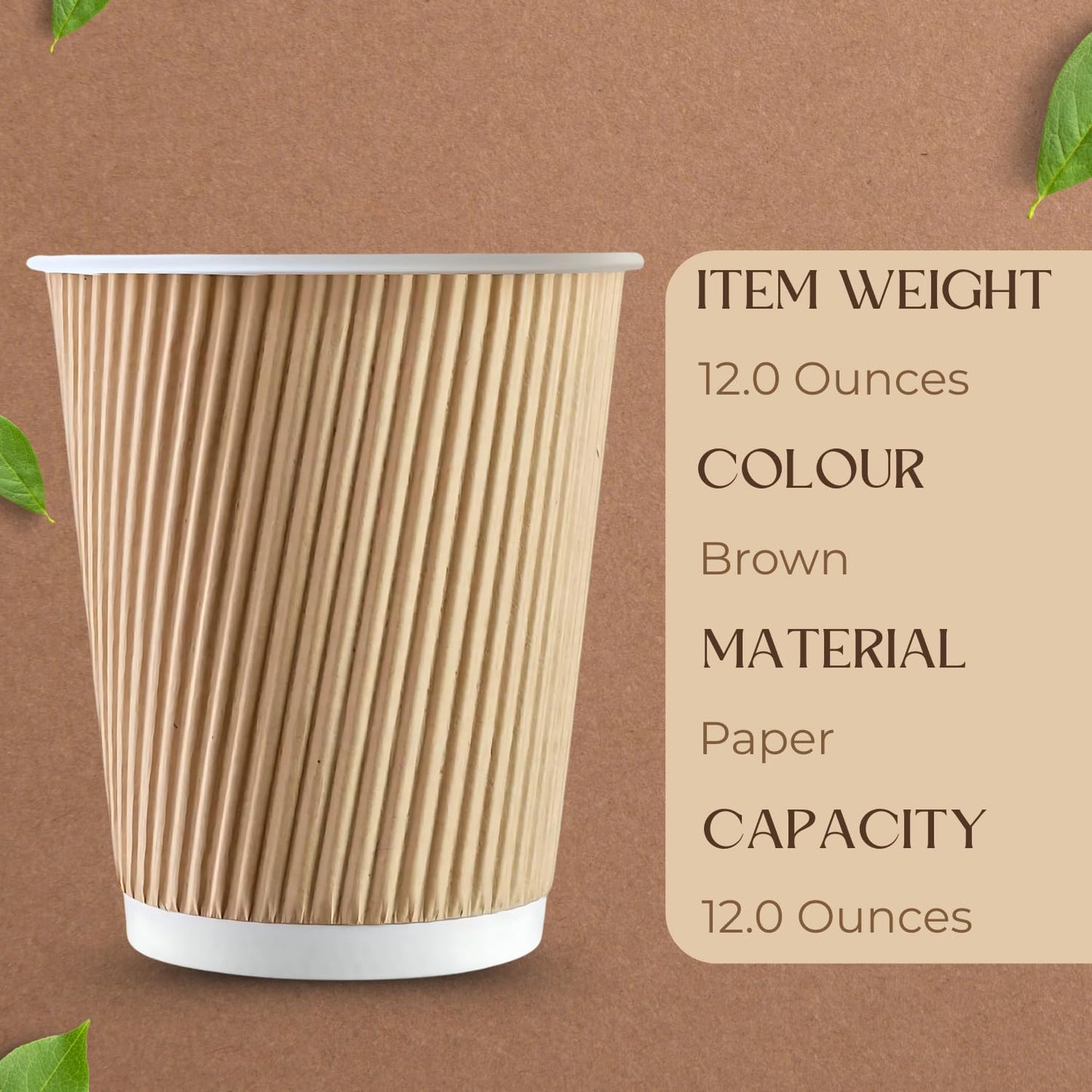 STL Disposable Kraft Coffee Ripple Cups Paper Cups for Hot & Cold Drinks Triple Walled Insulated Leakproof Paper Cup Reusable Takeaway Ideal for Café,Office,Events