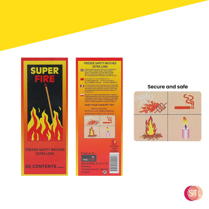 STL Super Fire Extra Long Safety Matches - 15cm Matches for Wood Burners, BBQs, Fire Pits, Stoves & More - 65 Matches per Box - Premium Quality & Safe Ignition