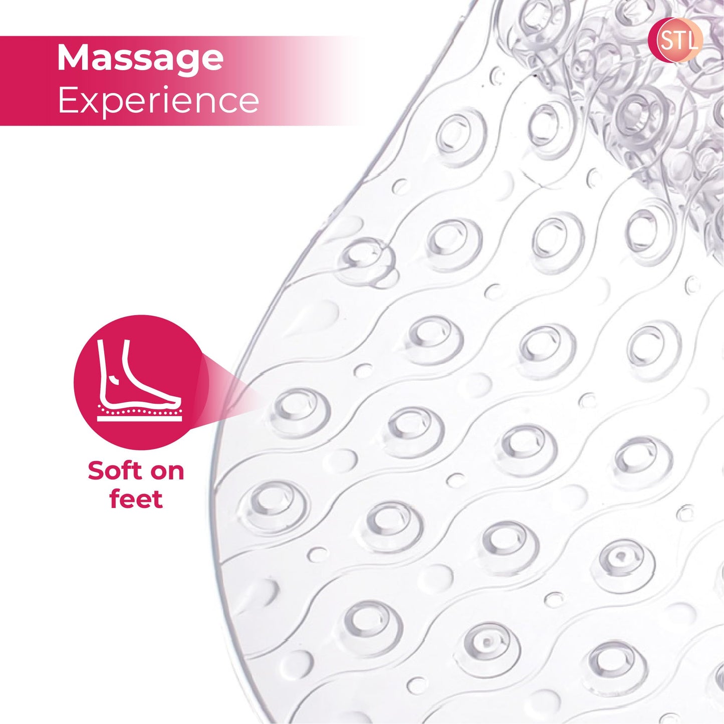 STL Extra Long Non Slip Bath Mat 40x70cm Anti Mold Shower Mat with Suction Cups & Drain Holes, Machine Washable, Safe for Kids & Elderly, Clear Bathroom & Bathtub Mat