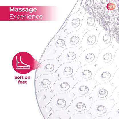 STL Extra Long Non Slip Bath Mat 40x70cm Anti Mold Shower Mat with Suction Cups & Drain Holes, Machine Washable, Safe for Kids & Elderly, Clear Bathroom & Bathtub Mat