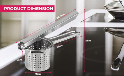 STL Heavy Duty Stainless Steel Potato Ricer, Multipurpose Masher & Juicer for Mashed Potatoes, Vegetable Puree, Spaetzle & Fruit Press, Dishwasher Safe Kitchen Utensil