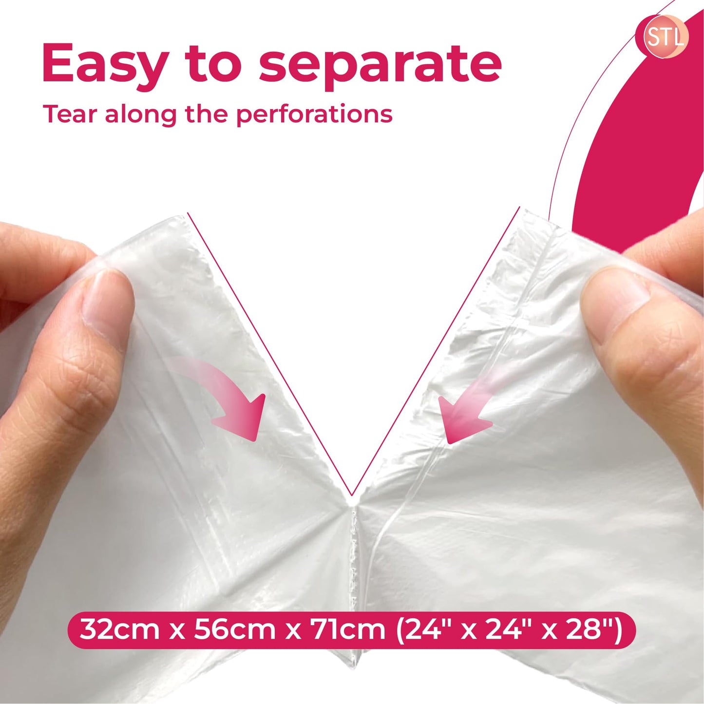 STL 50L Tie-Handle Swing Bin Liners, Heavy-Duty Unscented Bags, Leak-Proof Garbage Bags for Kitchen, Office, & Large Indoor Bins, Durable, Lightweight Polythene