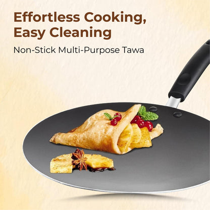 STL Non-Stick Chapatti and Indian Flatbread Pan Madras Collection, Concave Aluminium, Black, 30 cm 3-Layer Coating, Black