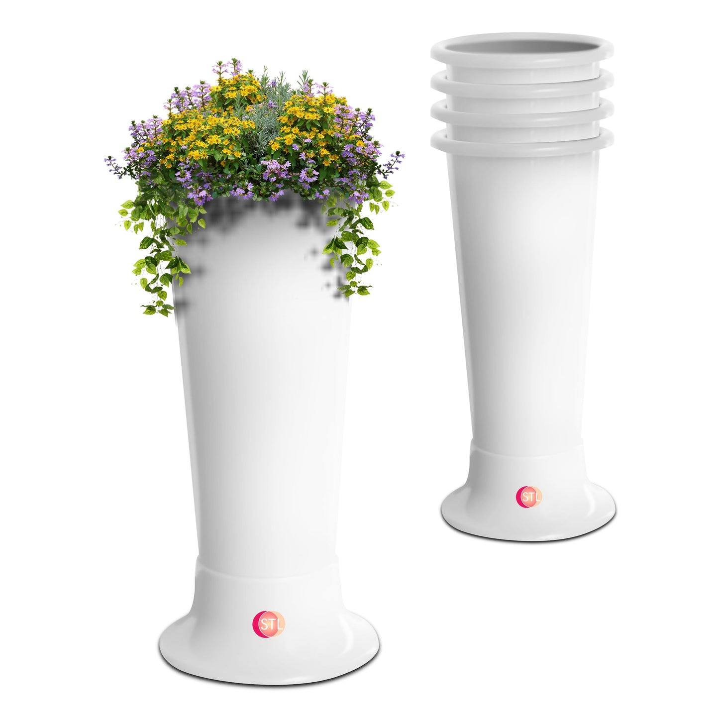 STL 4 Pcs 21W x 45.5H Long Shape Plastic Plant Pots Nursery Pots for Vegetables,Flowers,Herbs,Cuttings, Succulent,Flexible& Durable Pots for Transplanting Ideal for Home,Garden & Greenhouse