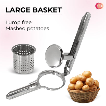 STL Heavy Duty Stainless Steel Potato Ricer, Multipurpose Masher & Juicer for Mashed Potatoes, Vegetable Puree, Spaetzle & Fruit Press, Dishwasher Safe Kitchen Utensil