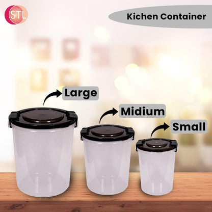 STL Set of 3 Round Plastic Kitchen Food Storage Container Set with Lids(10Ltr,16Ltr,25Ltr) | Airtight & Leakproof Storage Containers | Microwave,Freezer&Dishwasher Safe