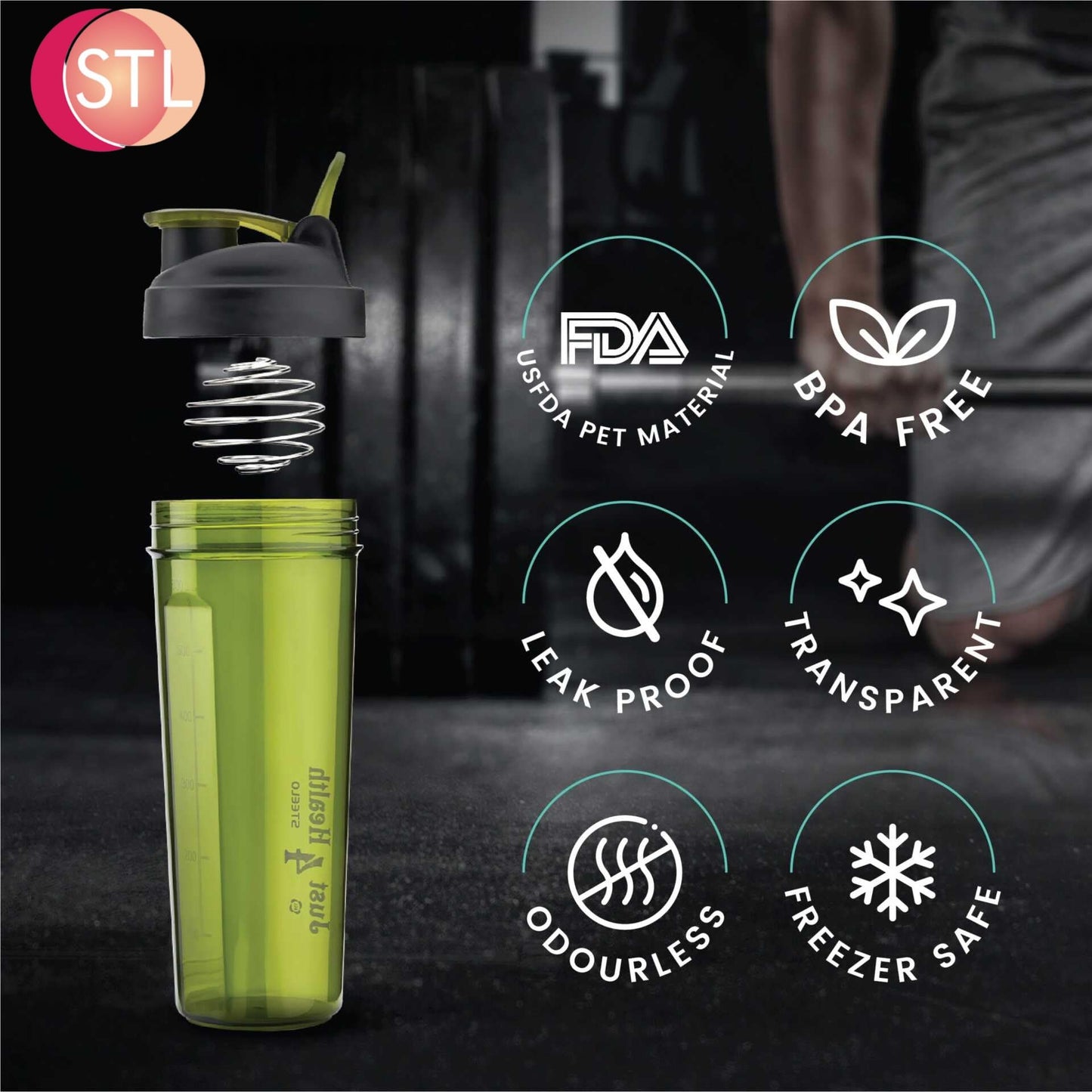 STL Protein Shaker Bottle 650ml – Mixball Shake Blender – Your Perfect Fitness Partner – BPA Free, Leak-Proof, Odorless, and Safe for Freezing – Pick Your Power Color: Green, Blue, or Red