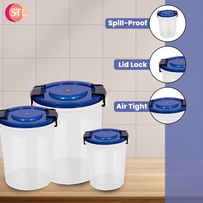 STL Set of 3 Round Plastic Kitchen Food Storage Container Set with Lids(10Ltr,16Ltr,25Ltr) | Airtight & Leakproof Storage Containers | Microwave,Freezer&Dishwasher Safe