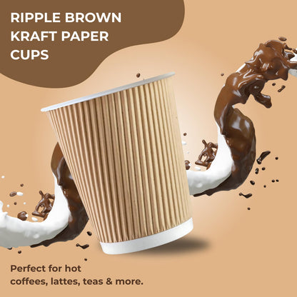 STL Disposable Kraft Coffee Ripple Cups Paper Cups for Hot & Cold Drinks Triple Walled Insulated Leakproof Paper Cup Reusable Takeaway Ideal for Café,Office,Events
