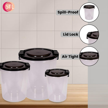 STL Set of 3 Round Plastic Kitchen Food Storage Container Set with Lids(10Ltr,16Ltr,25Ltr) | Airtight & Leakproof Storage Containers | Microwave,Freezer&Dishwasher Safe