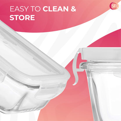 STL Food Storage Containers Smart-Locking System Lid For Lunch Boxes Kitchen, Pantry Microwave & Freezer Safe - Glass Leak Proof containers BPA Free