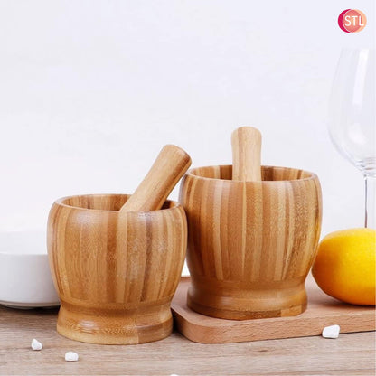 STL Bamboo Mortar and Pestle Set, Spice & Herb Crusher Grinder for Garlic, Pepper, Seeds, Nuts, and Chili, Perfect Kitchen Utensil and Housewarming Gift