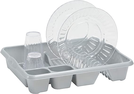 Premium quality plastic Dish Drainer with tray | 46 x 38 x 8.7cm | 13 plate holding capacity | 2 compartments for cutlery