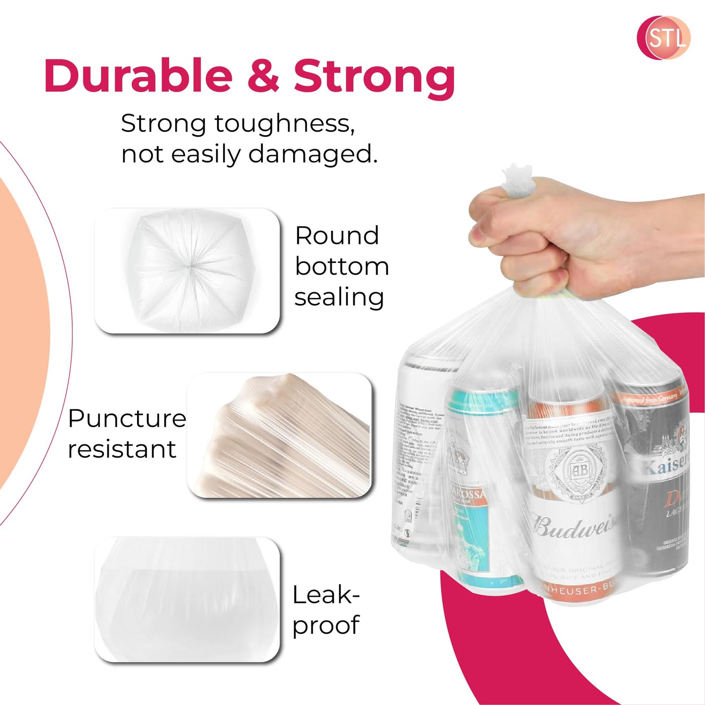 STL 50L Tie-Handle Swing Bin Liners, Heavy-Duty Unscented Bags, Leak-Proof Garbage Bags for Kitchen, Office, & Large Indoor Bins, Durable, Lightweight Polythene