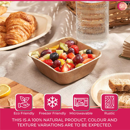 STL 25-Pack Disposable Palm Leaf Bowl, Sustainable, Microwave & Freezer Safe, Ideal for Desserts, Salads, & Snacks, Eco-Conscious Party & Event Tableware