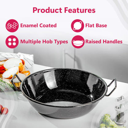 STL Enamel Non-Stick Wok Pan Kadhai with Raised Handles, Induction Safe, Flat Base for Even Heat Distribution, Heavy Duty Karahi for Shallow & Deep Frying, Black White Dots Design
