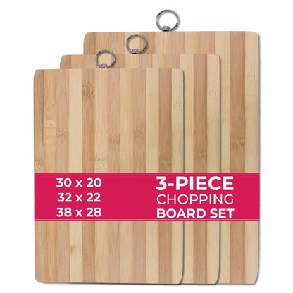 STL Premium Bamboo Wooden Chopping Board, Non-Slip Thick Cutting Panel for Meat, Vegetables, Cheeses, Bread, Lightweight Kitchen Board Ideal for Carving, Slicing and Food Preparation, Multipack