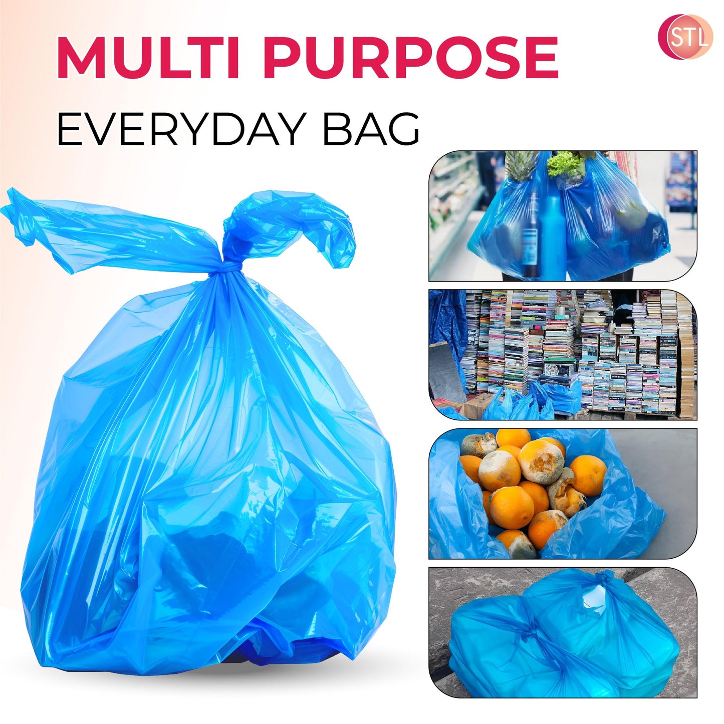 STL Heavy-Duty Blue Plastic Vest Carrier Bags with Handles, Tear-Resistant and Leak-Proof Multi-Purpose Bags for Groceries, Shopping, Takeaways, and Storage