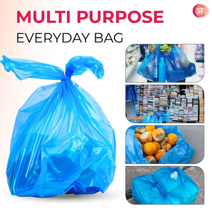 STL Heavy-Duty Blue Plastic Vest Carrier Bags with Handles, Tear-Resistant and Leak-Proof Multi-Purpose Bags for Groceries, Shopping, Takeaways, and Storage