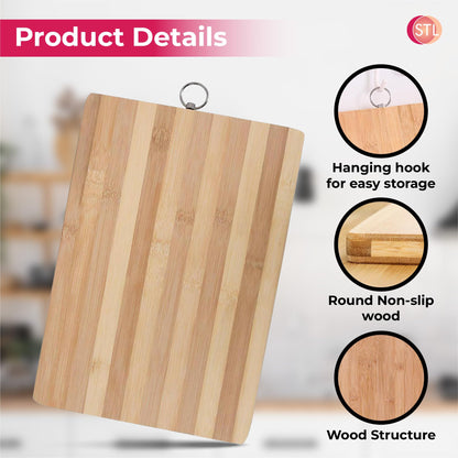 STL Premium Bamboo Wooden Chopping Board 5 Piece Set, Non-Slip Thick Cutting Panel for Meat, Vegetables, Cheeses, Bread, Lightweight Kitchen Board Ideal for Carving, Slicing and Food Preparation