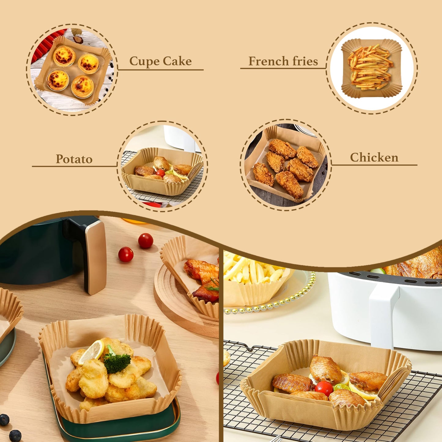 STL Air Fryer Paper Liners Disposable Airfryer Parchment Paper, Greaseproof, Airfryer Accessories Compatible with Ninja,COSORI,Tefal,Tower, & Other Dual Zone Fryers