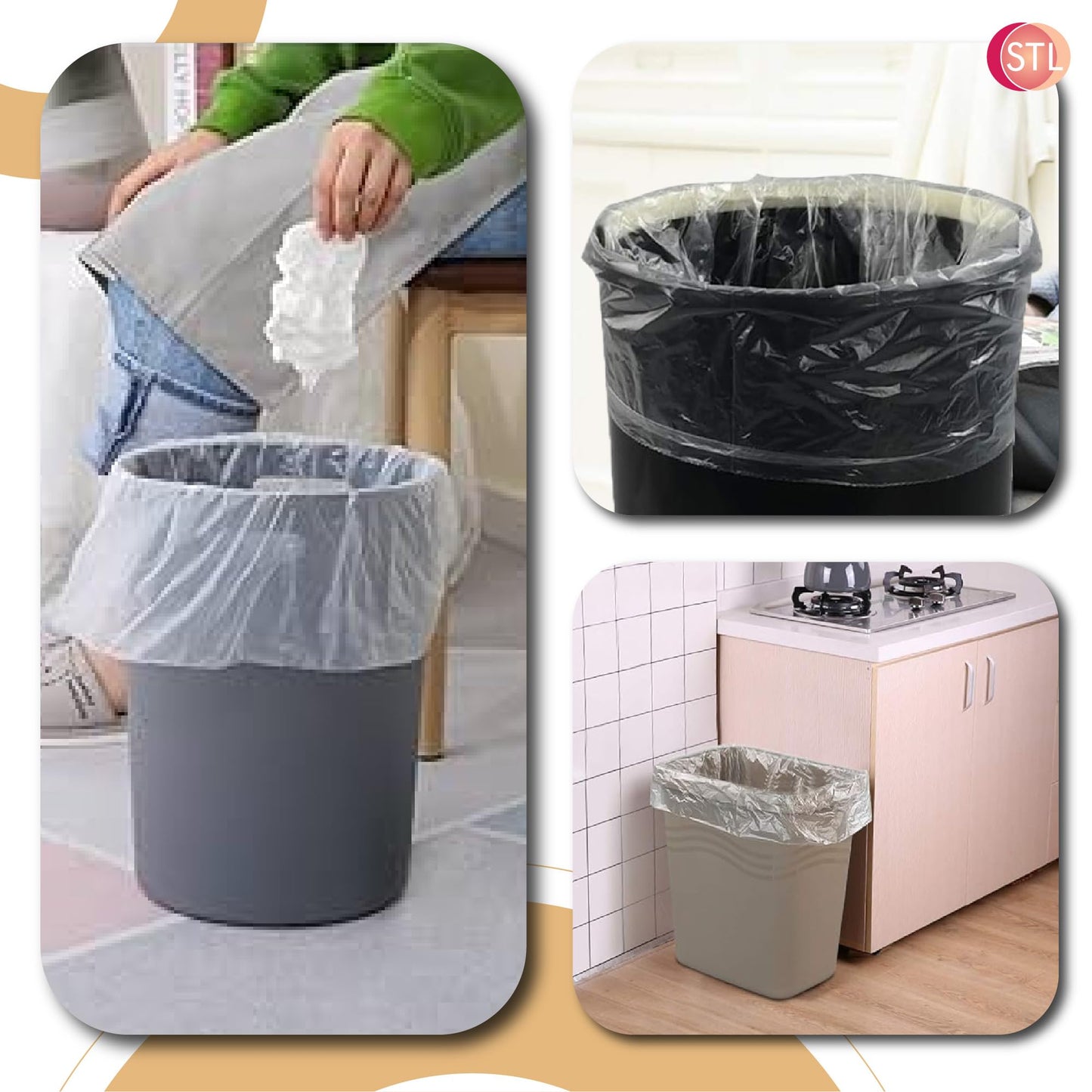 STL 50L Tie-Handle Swing Bin Liners, Heavy-Duty Unscented Bags, Leak-Proof Garbage Bags for Kitchen, Office, & Large Indoor Bins, Durable, Lightweight Polythene