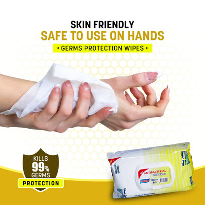 Easyclean Biodegradable Antibacterial Wipes, Multi-Purpose Cleaning Wipes for Hands, Surfaces & Germ Protection Lemon Fragrance, Resealable Pack for Home & On-the-Go Clean